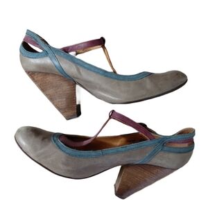 NEXT Distressed Leather Mary Jane T-Strap Heels Size 7